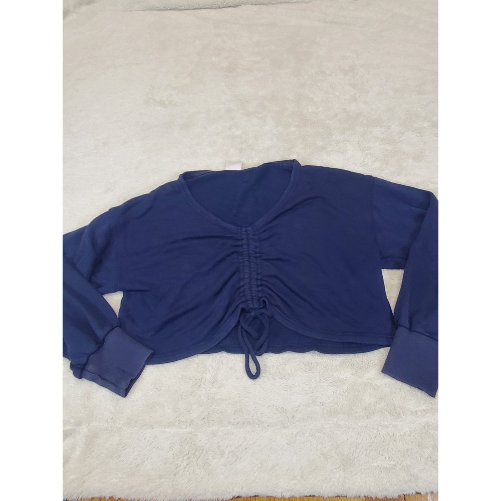 Offline by Aerie Navy Blue Ruched Pullthru Ties Cropped Long Sleeve Top Medium